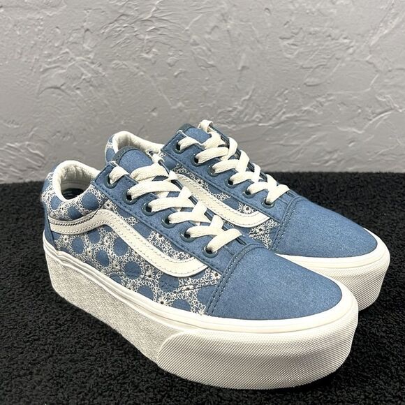 🔥 VANS Old Skool Stackform Denim Floral Platform Sneakers Women Sz 6 - PERFECT - Picture 3 of 14